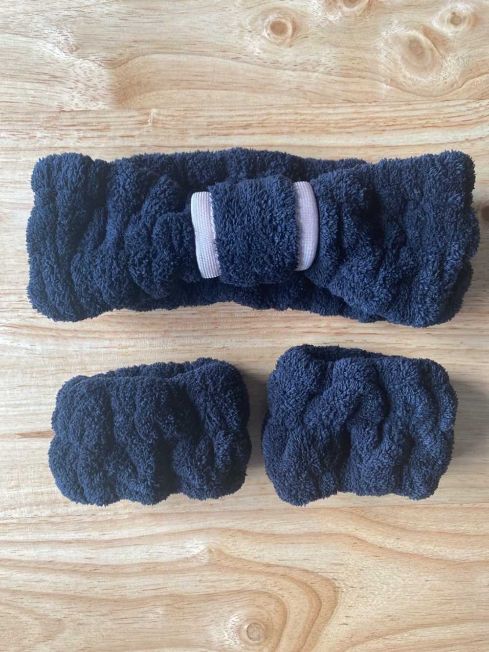 Women’s Plush Black Terry Headband and Wrist Wrap Set
